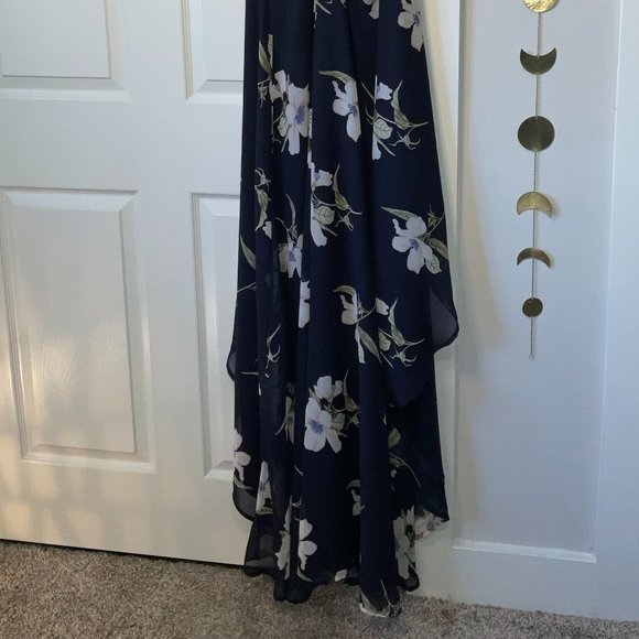 Lulus - Navy and White - Floral High-Low Wrap Dress - Size Large - Picture 12 of 13